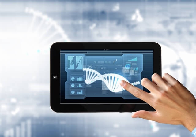 Ein Tablet mit einer DNA-Helix