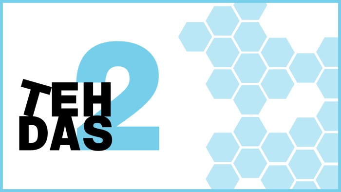 Das Logo von TEHDAS2 und daneben eine blaue Bienenwaben-Grafik