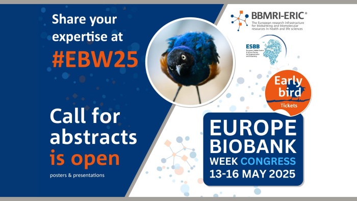 Ein Ankündigungsbanner für den Europe Biobank Week Congress 2025, der vom 13. bis 16. Mai stattfindet.